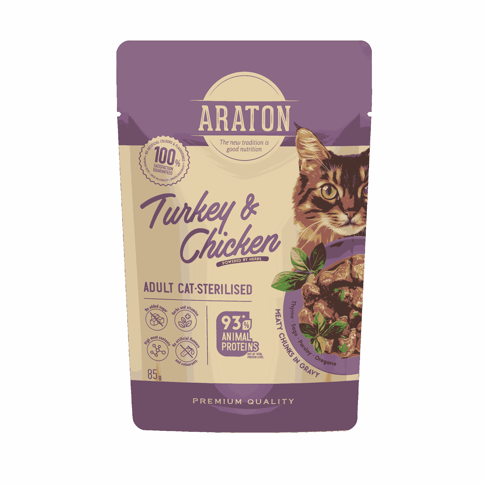 ARATON Sterilised Adult Cats All Breed with Turkey and Chicken wet pet food 85 g
