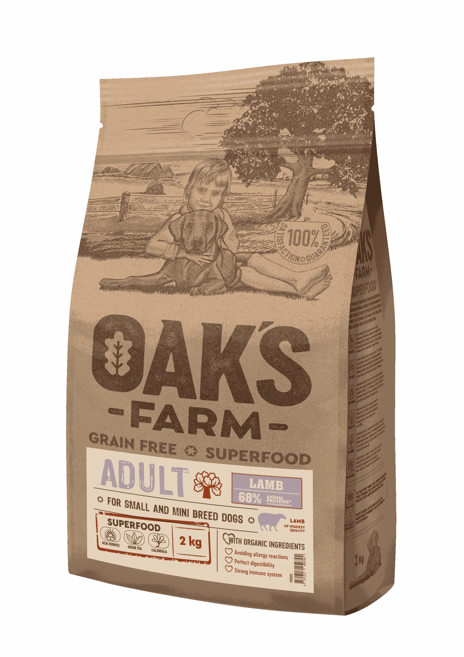 OAK'S FARM Grain Free Lamb Adult Small and Mini Breed Dogs 2 kg