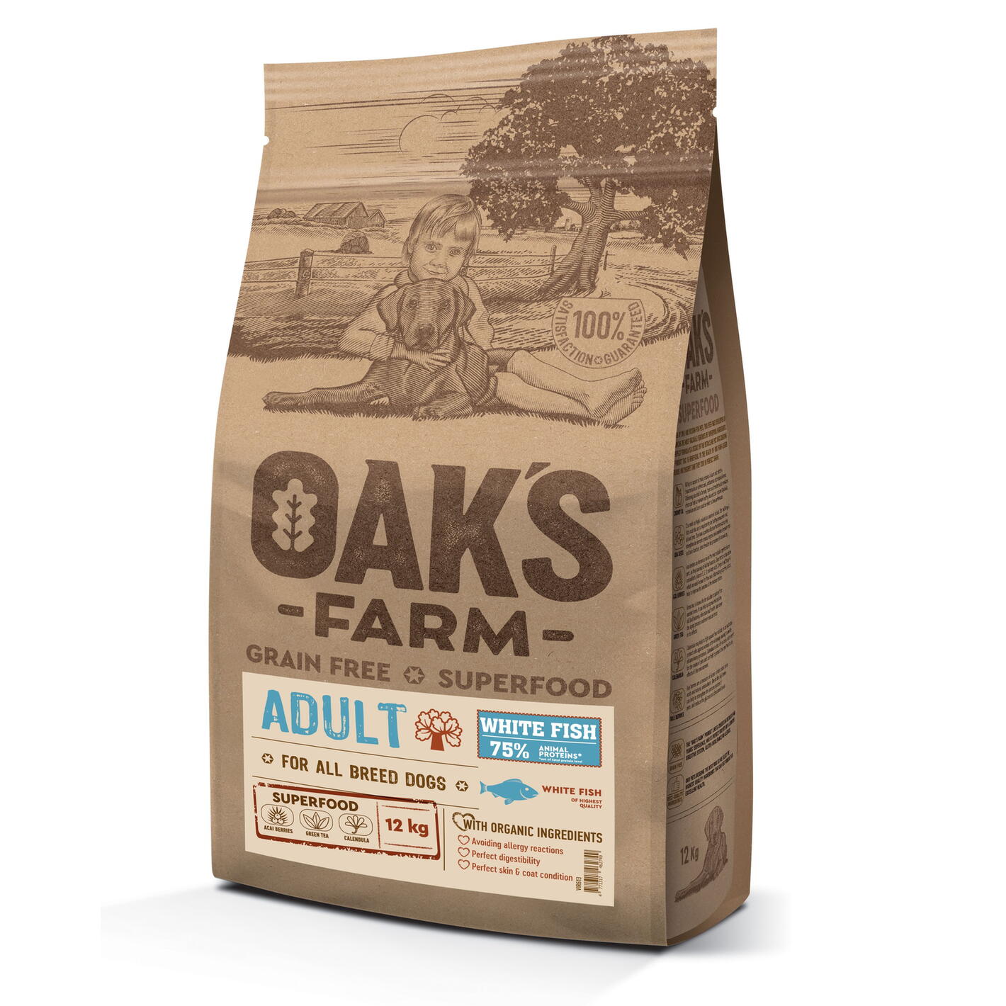 OAK'S FARM Grain Free White Fish Adult All Breed Dogs 12 kg